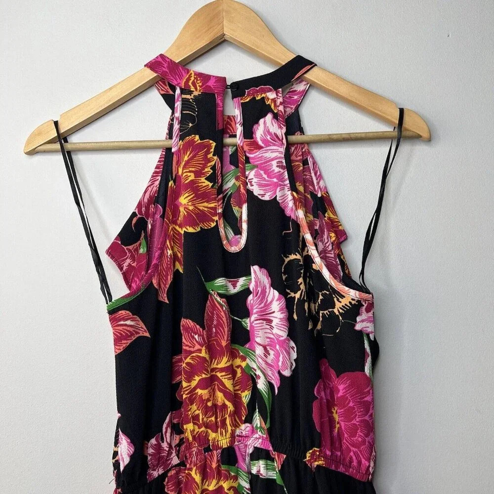 One Clothing Tropical Floral Maxi Dress Halter Neck Black Pink Sz S - Picture 8 of 10